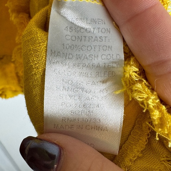 UMGEE Golden Yellow Linen Cotton Eyelet Raw Hem Blouse Size Medium Boho Hippie - Picture 5 of 5